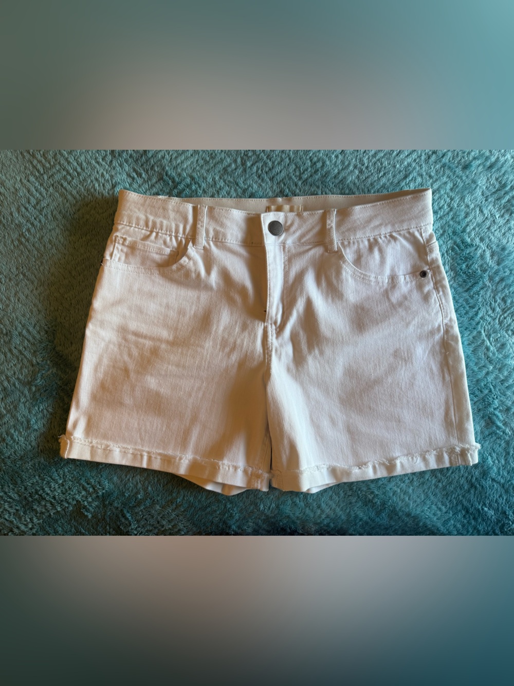 Women's White Denim Jean Shorts - Clean Mid-Rise Style